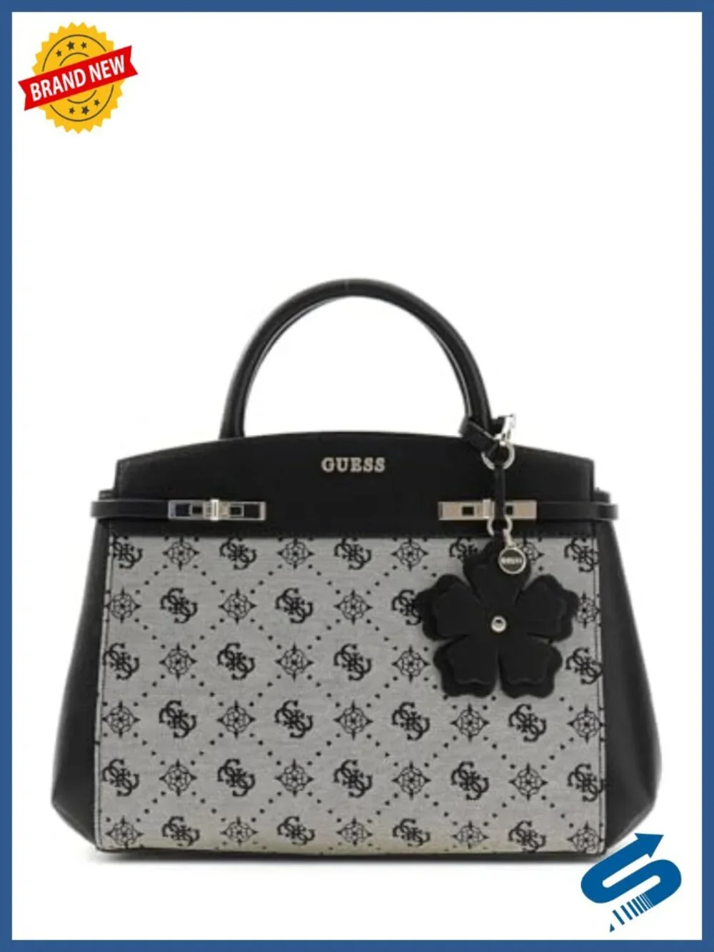 Triple Compartment Satchel with Shiny Gold Hardware, Back Zip, Removable Charm